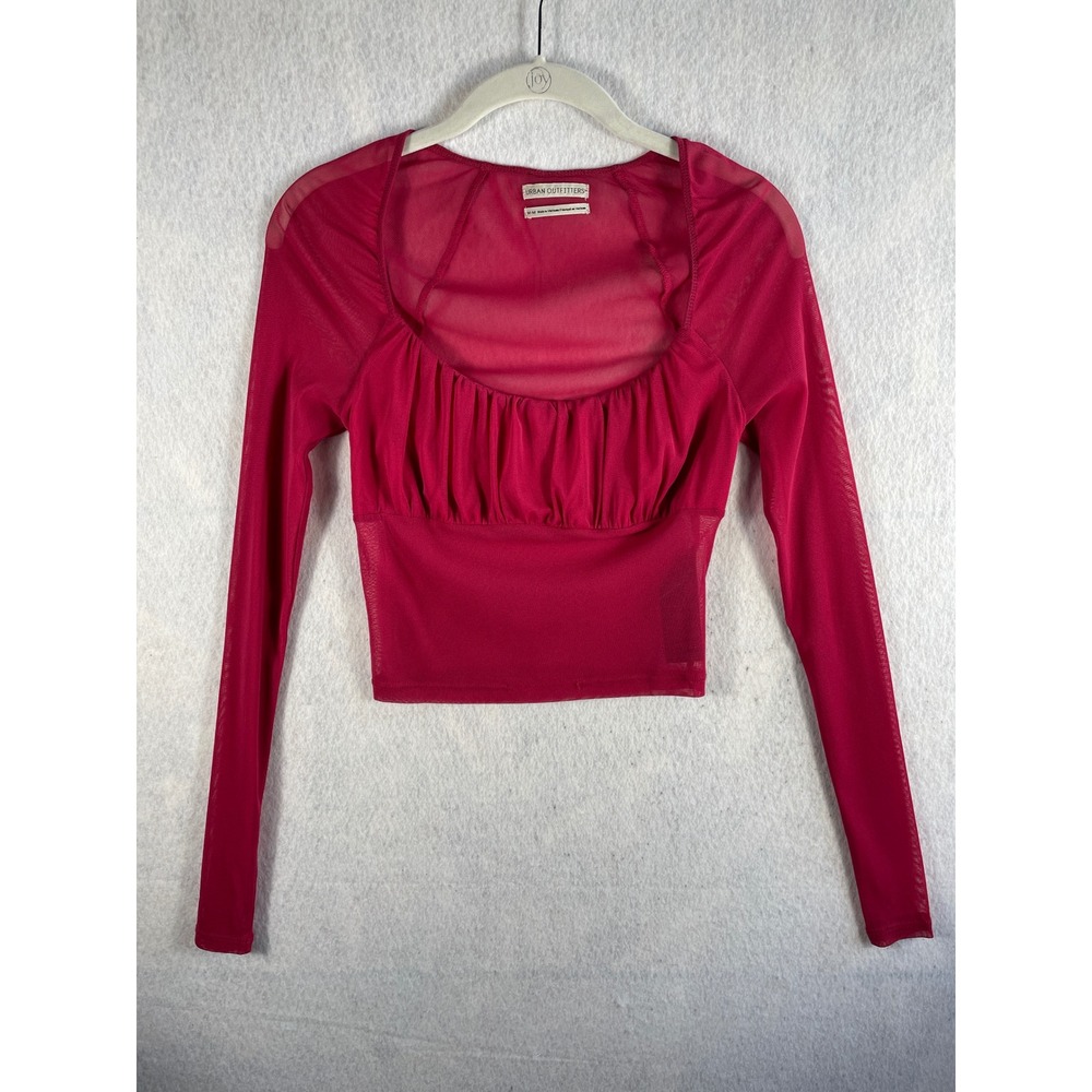 Urban Outfitters Fuchsia Pink Mesh Ruched Bust Long Sleeve Crop Top Medium